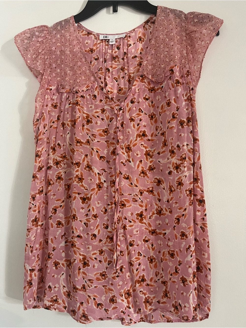 DR2 Pink Floral Cap Sleeve Women's Top Size Small